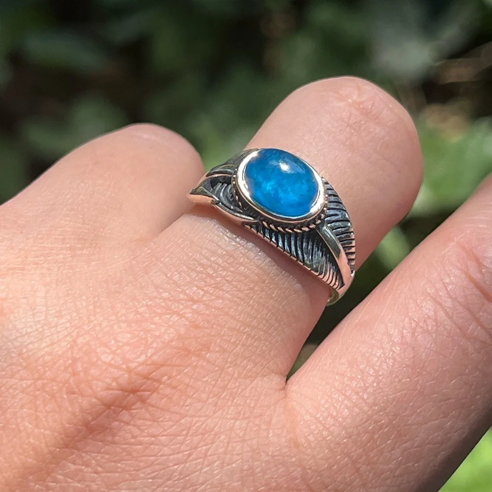 Sterling silver adjustable Amazonite leaf design‎ ring